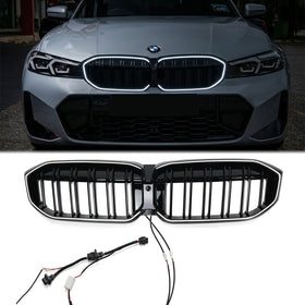 2023-2026 BMW Serie 3 G20 G21 LCI Parrilla de doble línea negra Parachoques delantero Parrilla LED