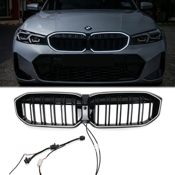 2023-2026 BMW 3 Serie G20 G21 LCI Zwart Dubbele Lijn Grill Voorbumper LED Grille