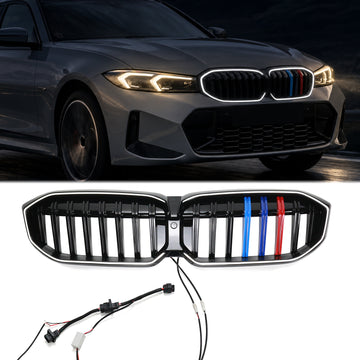 BMW 2023-2024 3-serie G20 G21 320i/330i/M340i/318i/320d Nieren vooraan Mesh Glanzend Zwart Grill