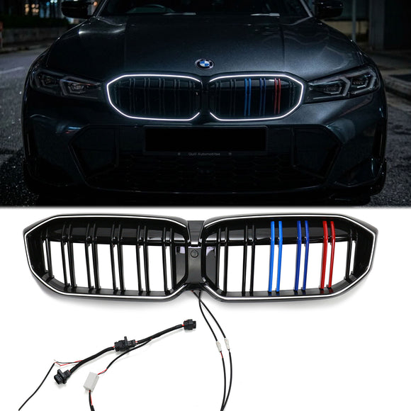 2023-2026 BMW Serie 3 G20 G21 LCI Parrilla de doble línea negra Parachoques delantero Parrilla LED