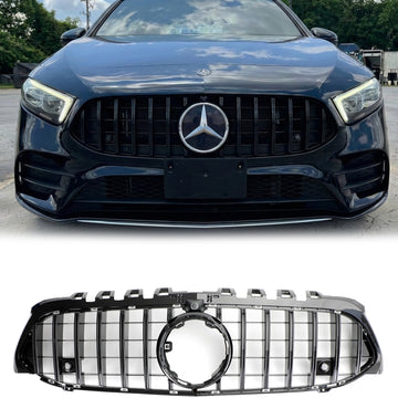 2019-2023 Mercedes-Benz A-sarja W177 GT-tyylinen etusäleikkö, kiiltävän musta etupuskurin maski tähtimerkillä