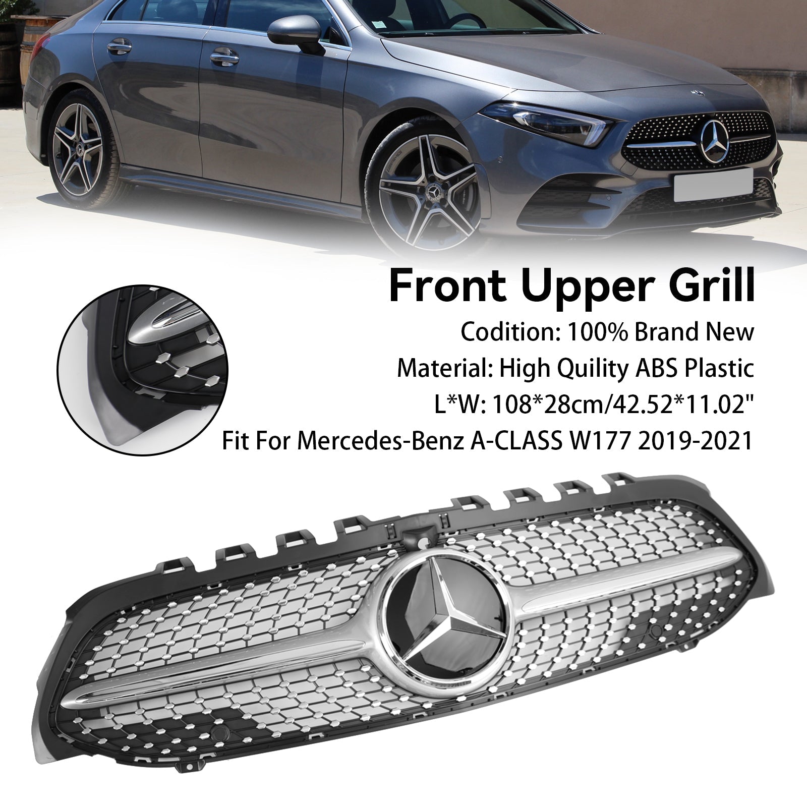 2019-2023 Mercedes Benz A-CLASS W177 A180/200/A35 Diamond Front Grill Radiator Bumper Grille