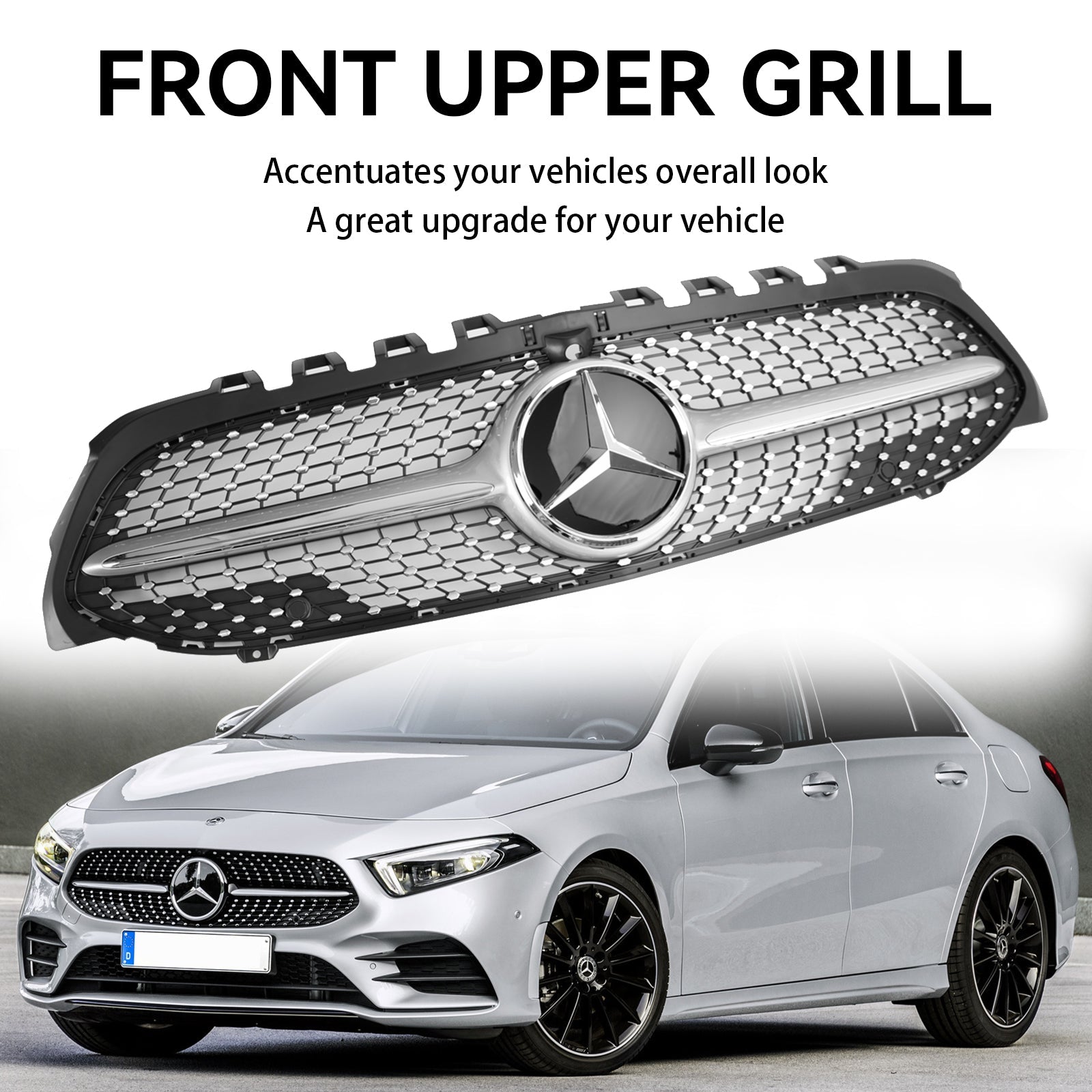 Grille de pare-chocs avant en diamant pour Mercedes Benz W177 CLASSE A A180/200/A35 2019-2023 Grille chromée noire