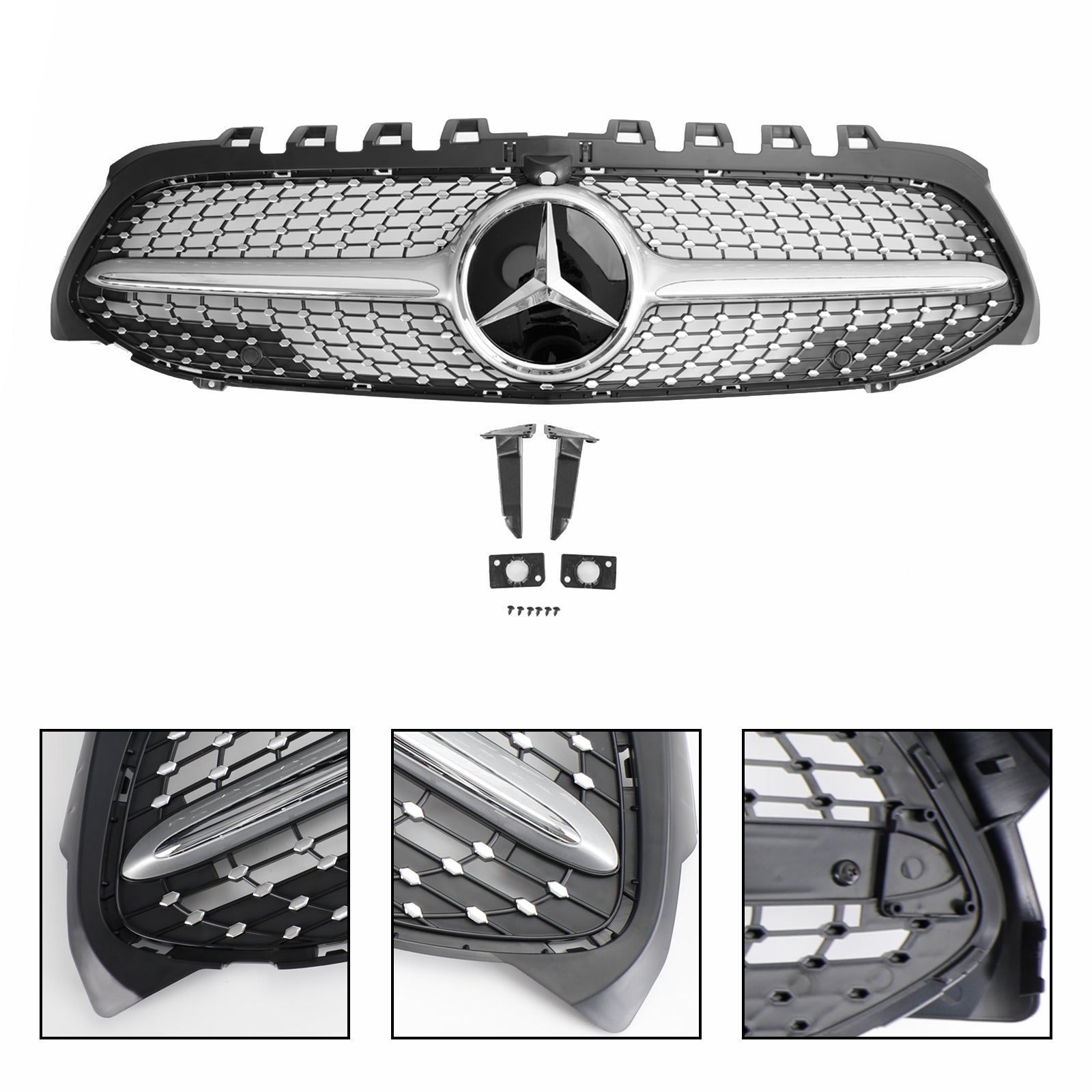 Grille de pare-chocs avant en diamant pour Mercedes Benz W177 CLASSE A A180/200/A35 2019-2023 Grille chromée noire