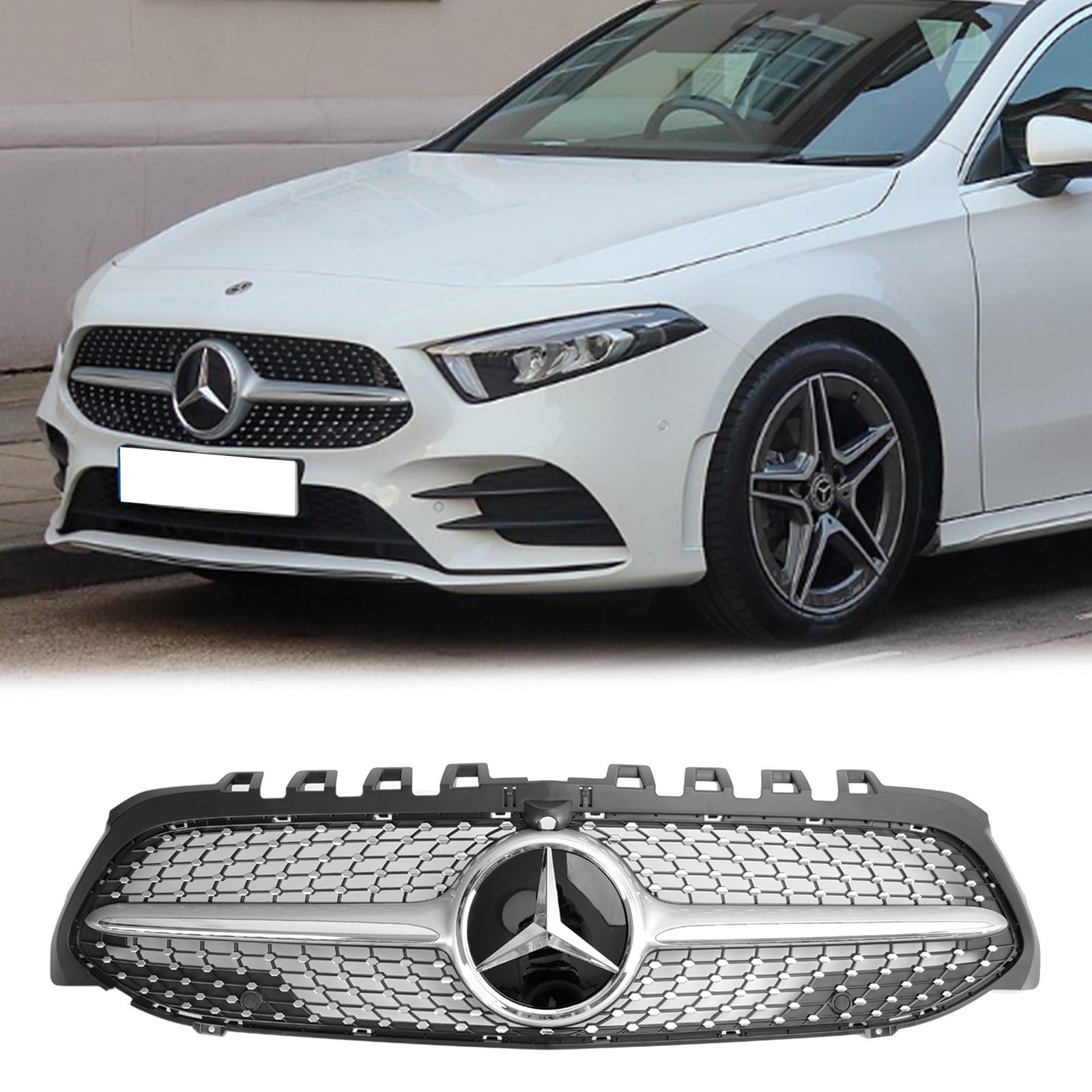 Mercedes Benz W177 A-CLASS A180/200/A35 2019-2023 Diamond Front Bumper Grill Black Chrome Grill