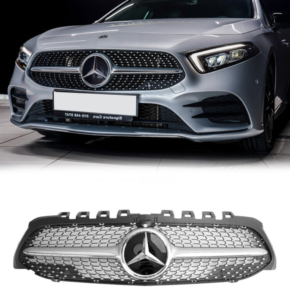 2019-2023 Mercedes Benz A-CLASS W177 A180/A200/A220/A250/A35 Diamond Style Grill Front Bumper Chrome Grille W/ Star Emblem