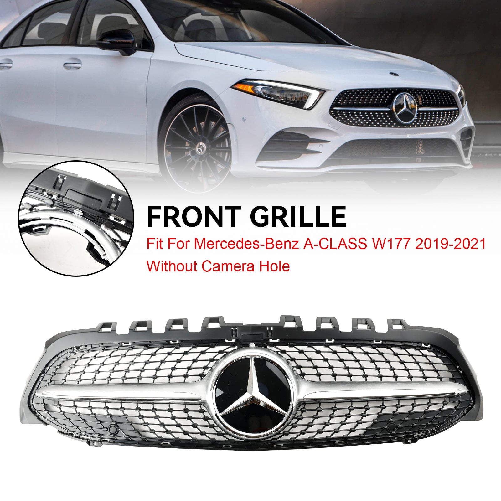 Grille de pare-chocs avant en diamant Mercedes-Benz Classe A W177 A180/200/A35 2019-2023 Grille noire