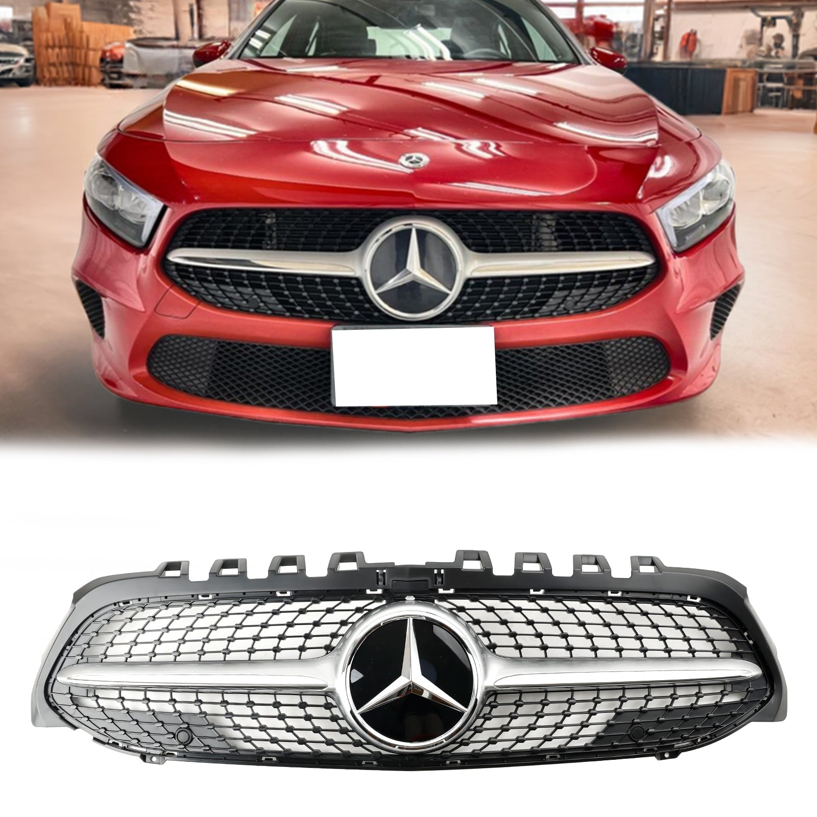 Grille de pare-chocs avant en diamant Mercedes-Benz Classe A W177 A180/200/A35 2019-2023 Grille noire