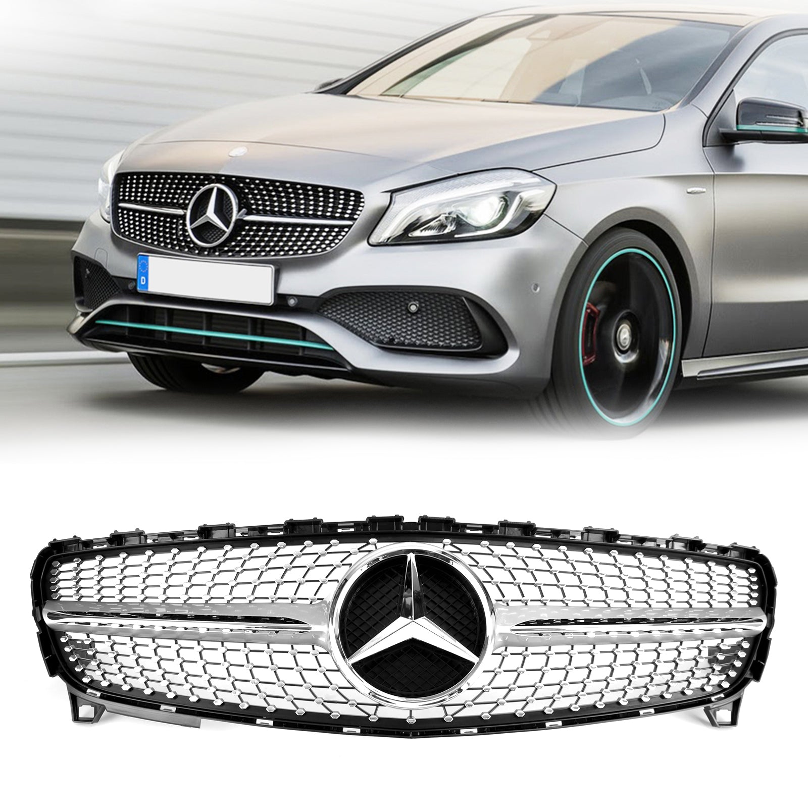 Grille de pare-chocs avant de remplacement en diamant pour Mercedes Benz CLASSE A W176 A180/200/A45 2016-2018