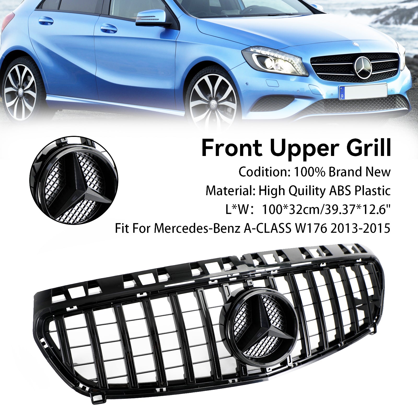 Grille de pare-chocs avant Mercedes-Benz CLASSE A W176 A180/200/A45 2013-2015 Grille de style AMG noir brillant