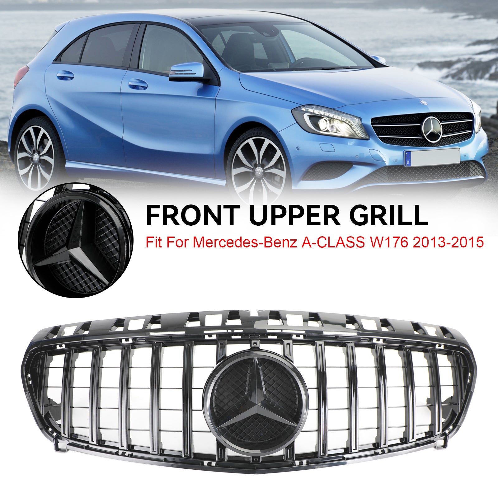 Parrilla delantera estilo AMG negra brillante para Mercedes-Benz CLASE A W176 A180/200/A45 2013-2015