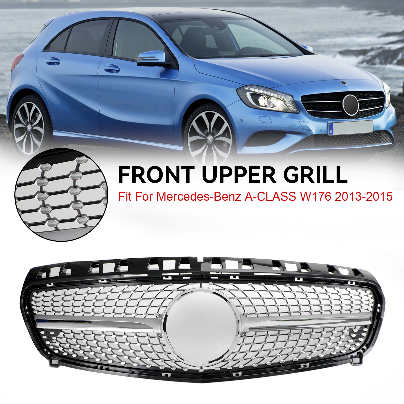 Mercedes 2013-2015 W176 Griglia paraurti anteriore cromata nera per Classe A A180/200/A45