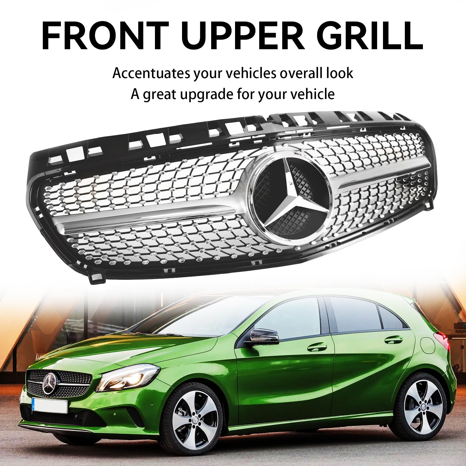 Benz 2013-2015 W176 A-Class A180/200/A45 Front Bumper Grille Black Chrome Replacement Grill