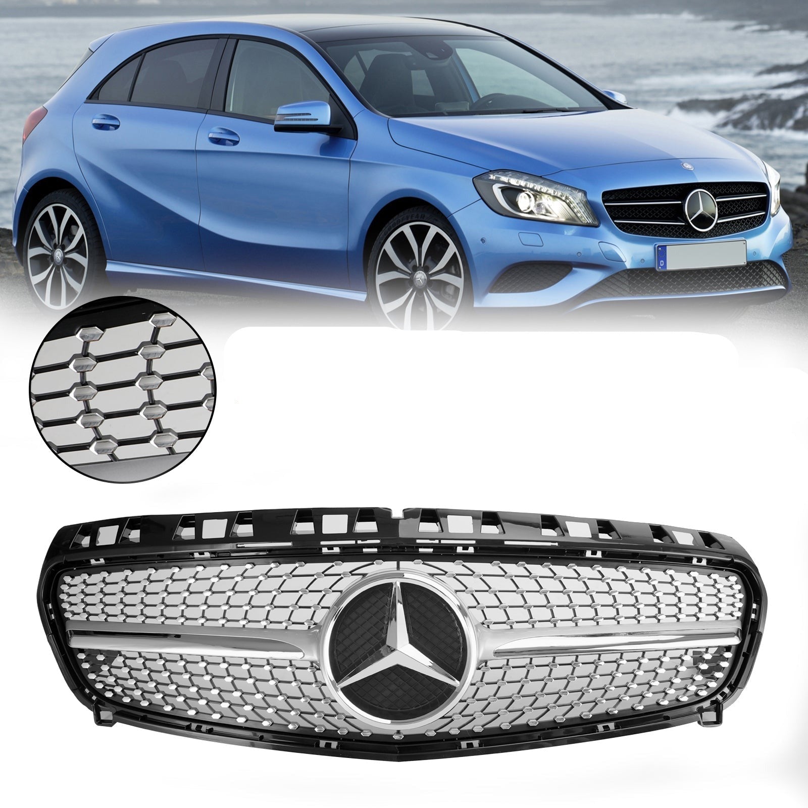 Grille de pare-chocs avant de remplacement en chrome noir pour Benz 2013-2015 W176 Classe A A180/200/A45