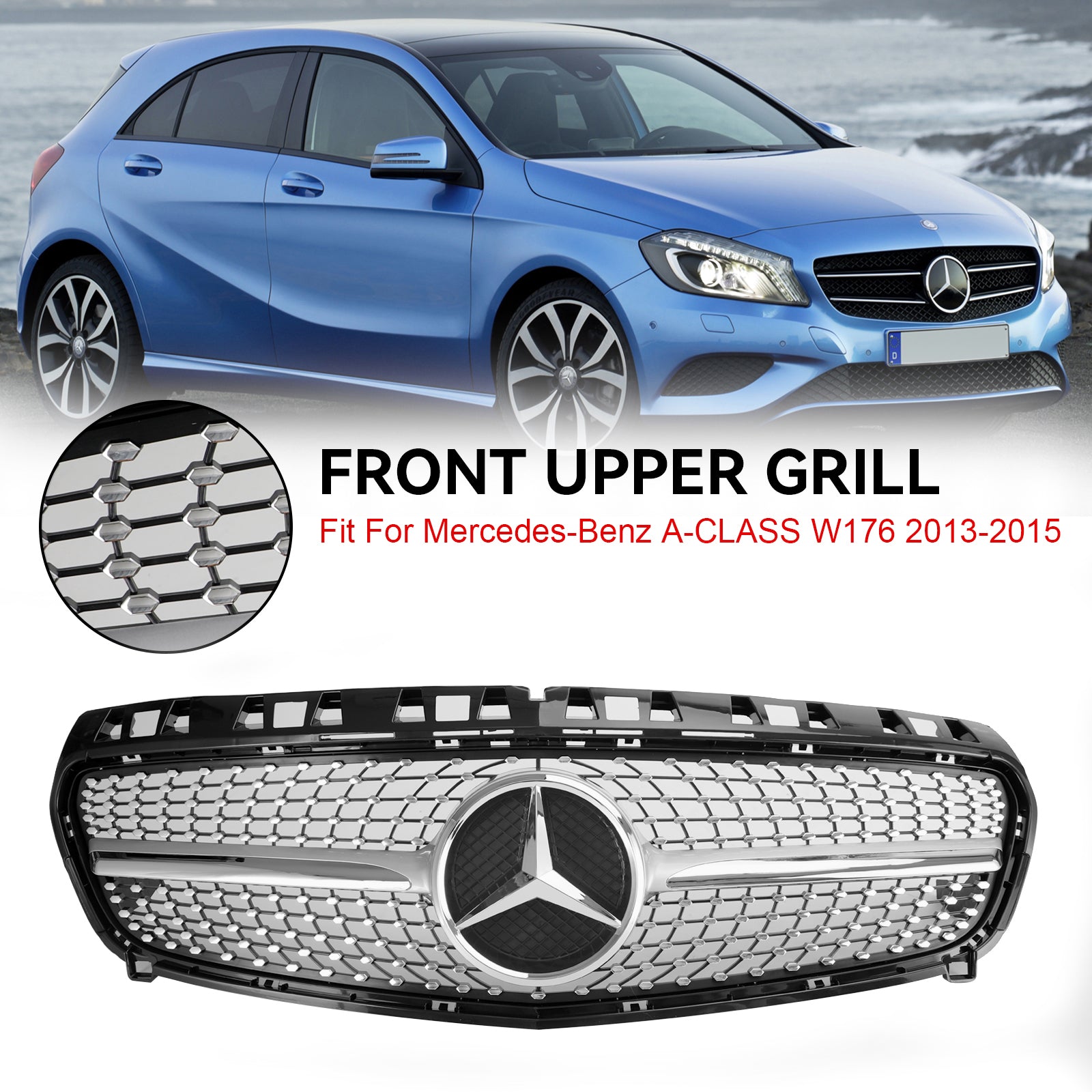 Grille de pare-chocs avant de remplacement en chrome noir pour Benz 2013-2015 W176 Classe A A180/200/A45