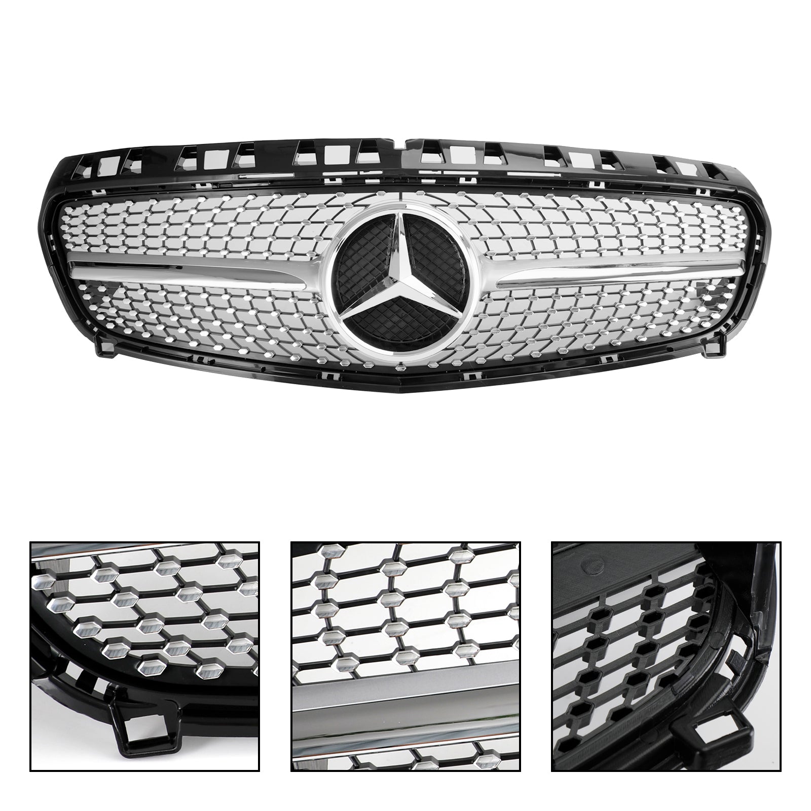 Benz 2013-2015 W176 A-Class A180/200/A45 Front Bumper Grille Black Chrome Replacement Grill