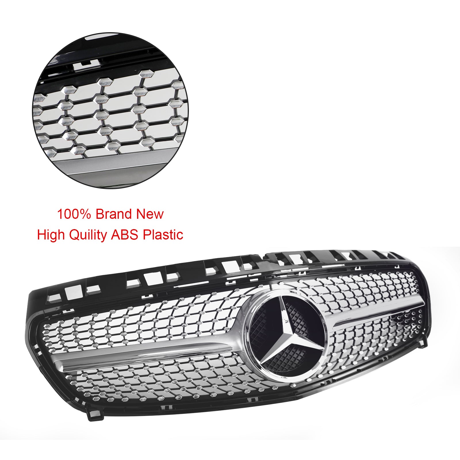 Benz 2013-2015 W176 A-Class A180/200/A45 Front Bumper Grille Black Chrome Replacement Grill