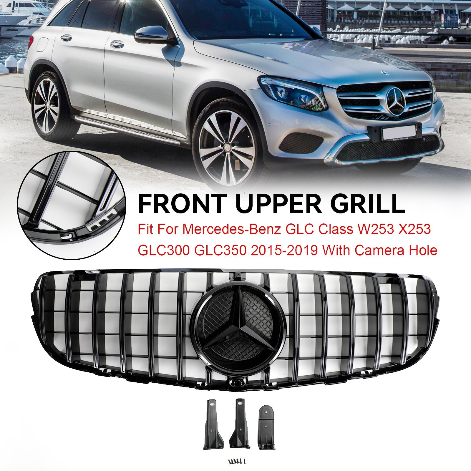 2015-2019 Mercedes Benz GLC-Class X253 AMG Style Grille Front Bumper Replacement Black Grill