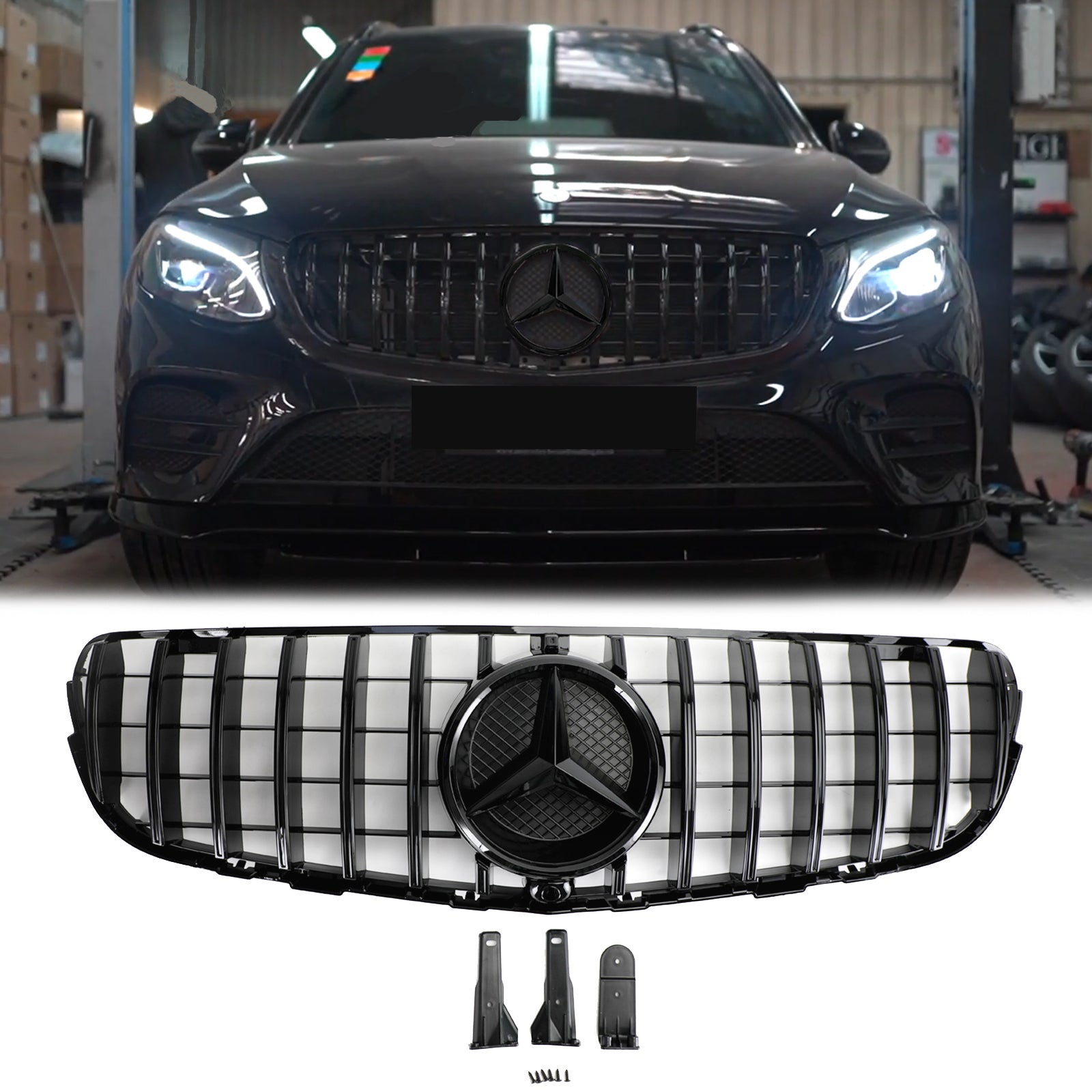 Parrilla delantera de estilo AMG en negro brillante para Mercedes Benz X253 Clase GLC GLC250/300/350e/220d/43 2015-2019