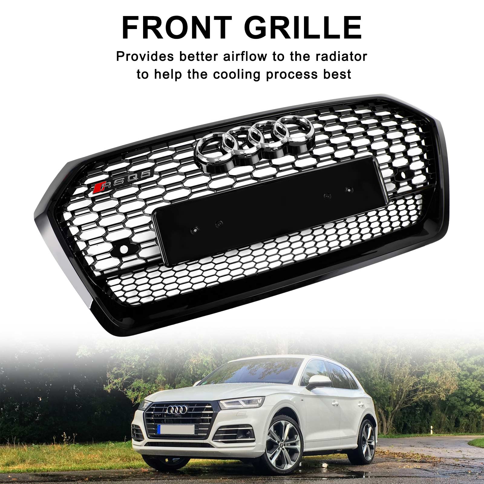 2018-2020 Audi Q5 SQ5 Front Honeycomb Mesh Grill RSQ5 Style Grill Replacement Black Grille