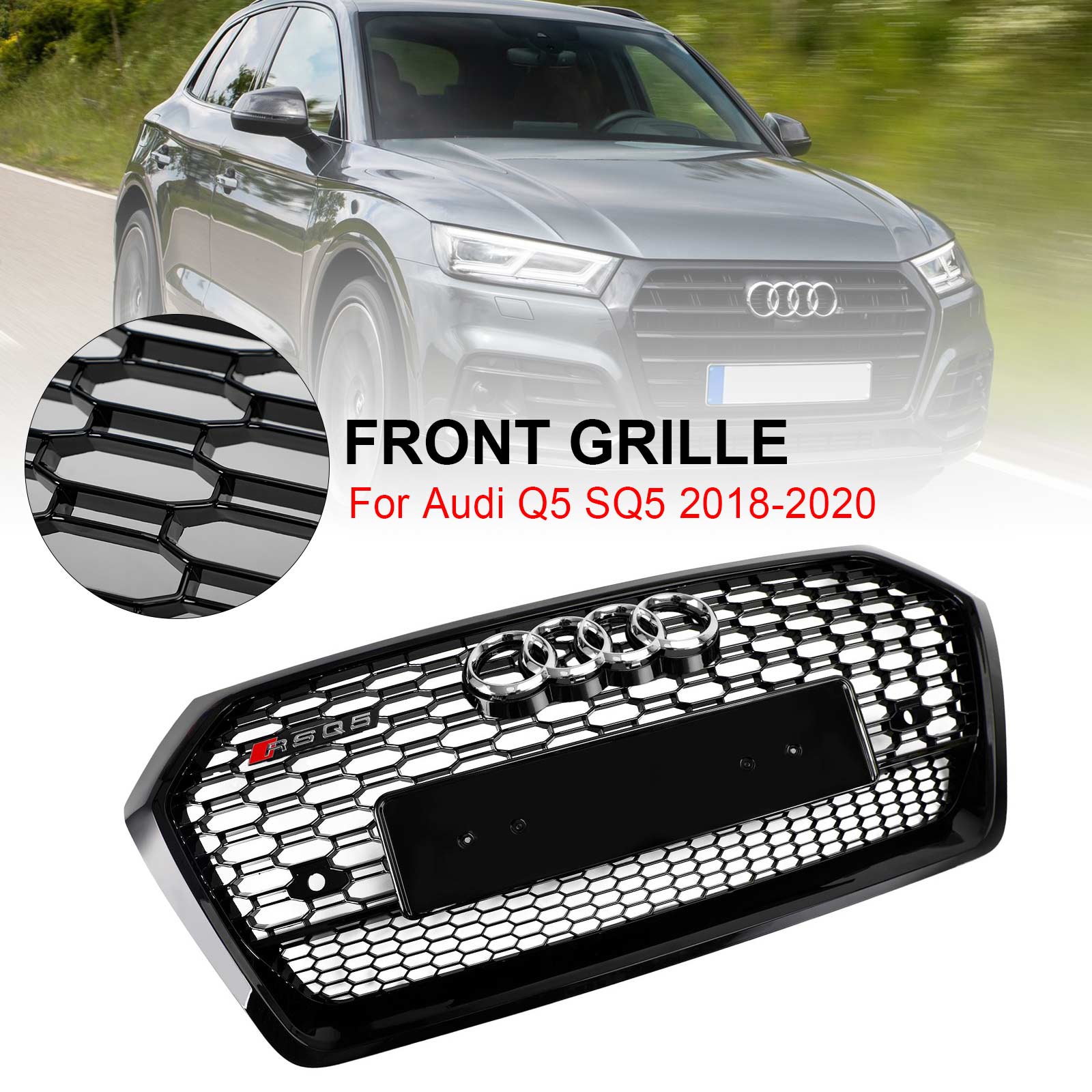 2018-2020 Audi Q5 SQ5 Front Honeycomb Mesh Grill RSQ5 Style Grill Replacement Black Grille