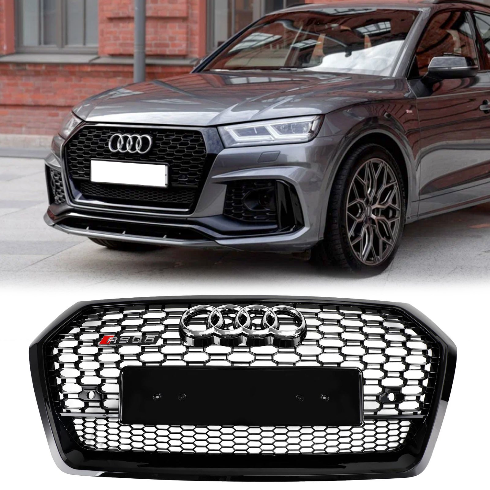 Grille de calandre en nid d'abeille avant Audi Q5 SQ5 2018-2020 Grille de remplacement de style RSQ5 Grille noire