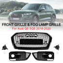 Calandre avant noire pour Audi Q5 SQ5, Style RSQ5, maille en nid d'abeille + grille de phare antibrouillard, 2018 – 2020-3