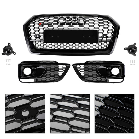 Calandre avant noire pour Audi Q5 SQ5, Style RSQ5, maille en nid d'abeille + grille de phare antibrouillard, 2018 – 2020