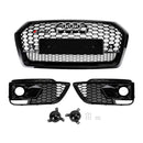 Calandre avant noire pour Audi Q5 SQ5, Style RSQ5, maille en nid d'abeille + grille de phare antibrouillard, 2018 – 2020-1