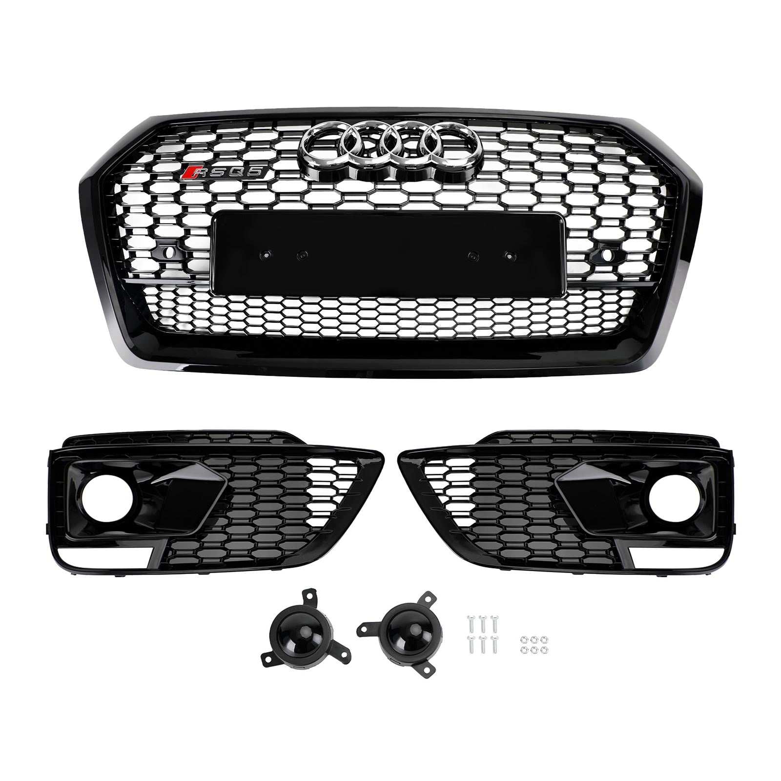 Grille de calandre avant noire Audi Q5 SQ5 2018-2020 style RSQ5 en nid d'abeille + grille de phare antibrouillard