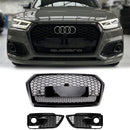2017-2020 Audi Q5 Sline / SQ5 Front Black Grille RSQ5 Style Honeycomb Mesh Grill + Fog Lamp Grill-1