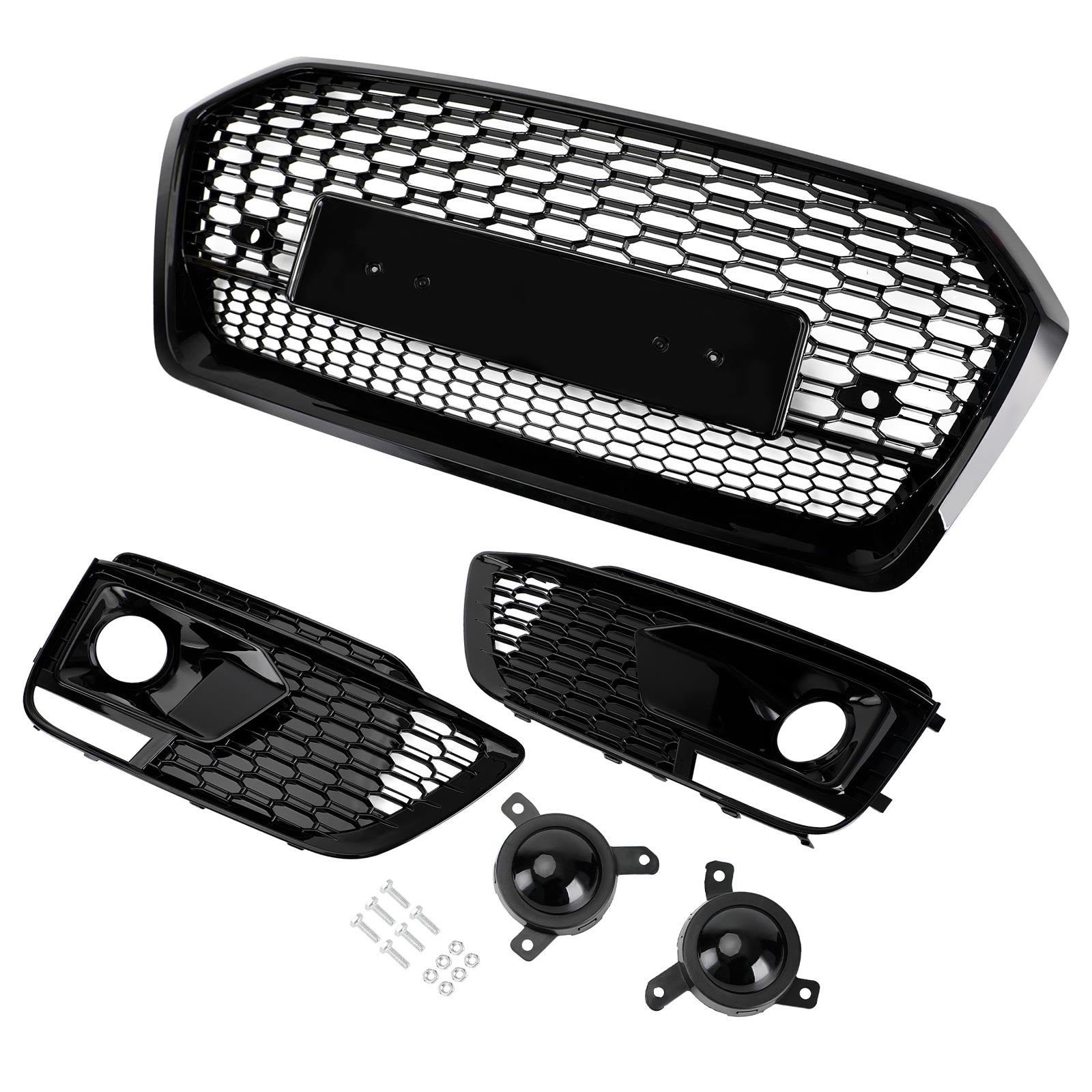 Grille de calandre avant noire Audi Q5 SQ5 2018-2020 style RSQ5 en nid d'abeille + grille de phare antibrouillard