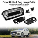 2017-2020 Audi Q5 Sline / SQ5 Front Black Grille RSQ5 Style Honeycomb Mesh Grill + Fog Lamp Grill-4