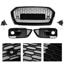 2017-2020 Audi Q5 Sline / SQ5 Front Black Grille RSQ5 Style Honeycomb Mesh Grill + Fog Lamp Grill-5