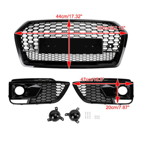 2017-2020 Audi Q5 Sline/SQ5 Calandre avant noire Style RSQ5 Grille en nid d'abeille + Grille de phare antibrouillard - 0