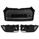 2017-2020 Audi Q5 Sline / SQ5 Front Black Grille RSQ5 Style Honeycomb Mesh Grill + Fog Lamp Grill-8