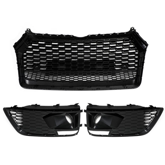 2017-2020 Audi Q5 Sline / SQ5 Front Black Grille RSQ5 Style Honeycomb Mesh Grill + Fog Lamp Grill