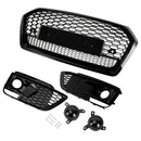 2017-2020 Audi Q5 Sline / SQ5 Front Black Grille RSQ5 Style Honeycomb Mesh Grill + Fog Lamp Grill-9