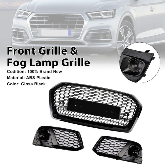 Audi Q5 FY 2017-2020 RSQ5 Style Grill Front Bumper Black Honeycomb Grille + Fog Lamp Grill