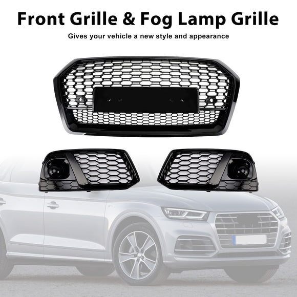 Audi Q5 FY 2017-2020 RSQ5 Style Grill Front Bumper Black Honeycomb Grille + Fog Lamp Grill