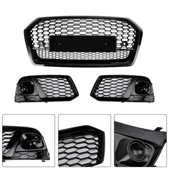 Audi Q5 FY 2017-2020 RSQ5 Style Grill Front Bumper Black Honeycomb Grille + Fog Lamp Grill