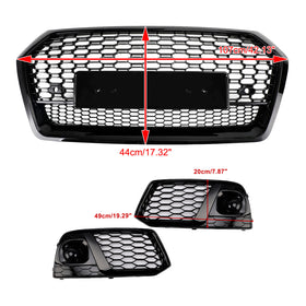 Audi Q5 FY 2017-2020 RSQ5 Style Grill pare-chocs avant calandre en nid d'abeille noire + grille de phare antibrouillard - 0