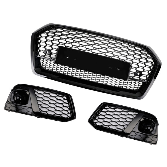 Audi Q5 FY 2017-2020 RSQ5 Style Grill Front Bumper Black Honeycomb Grille + Fog Lamp Grill