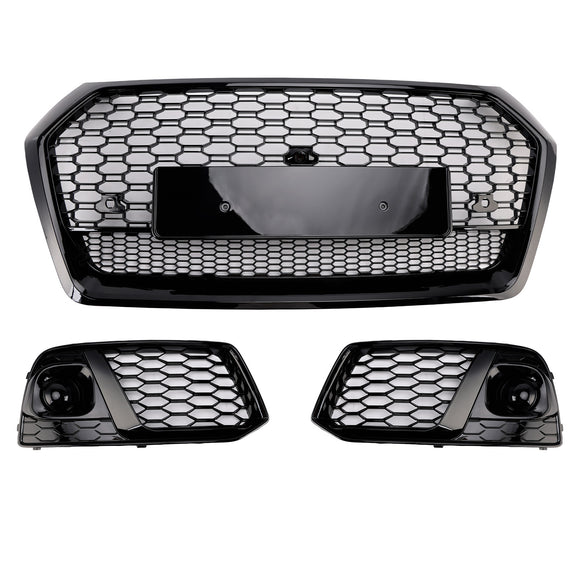 Audi Q5 FY 2017-2020 RSQ5 Style Grill Front Bumper Black Honeycomb Grille + Fog Lamp Grill