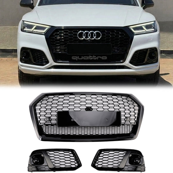 Audi Q5 FY 2017-2020 RSQ5 Style Grill Front Bumper Black Honeycomb Grille + Fog Lamp Grill
