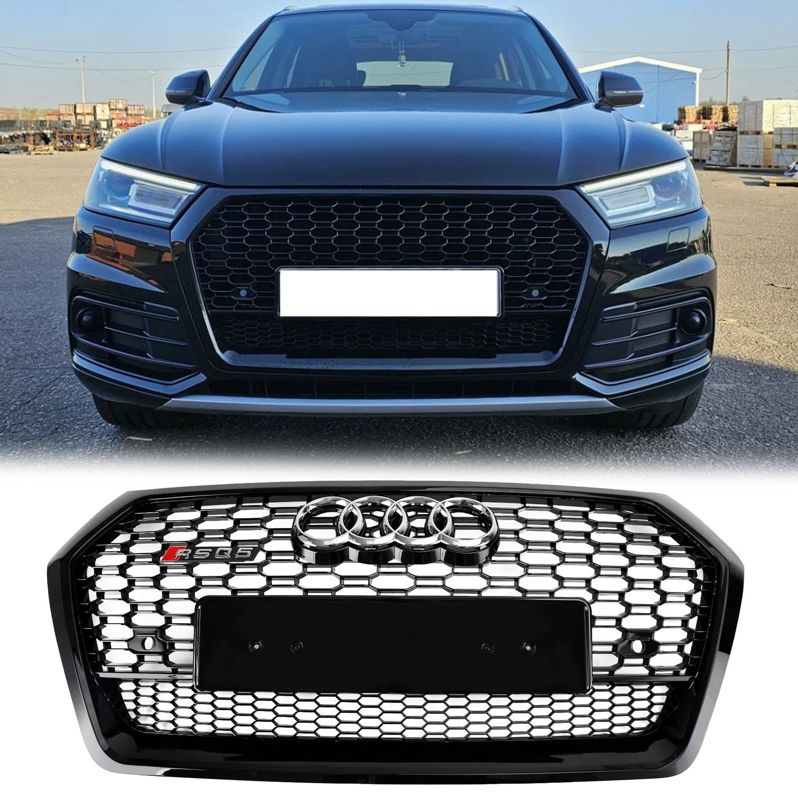 Grille de calandre en nid d'abeille avant Audi Q5 SQ5 2018-2020 Grille de remplacement de style RSQ5 Grille noire