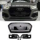 2017-2020 Audi Q5 Sline / SQ5 Front Black Grille RSQ5 Style Honeycomb Mesh Grill + Fog Lamp Grill-1