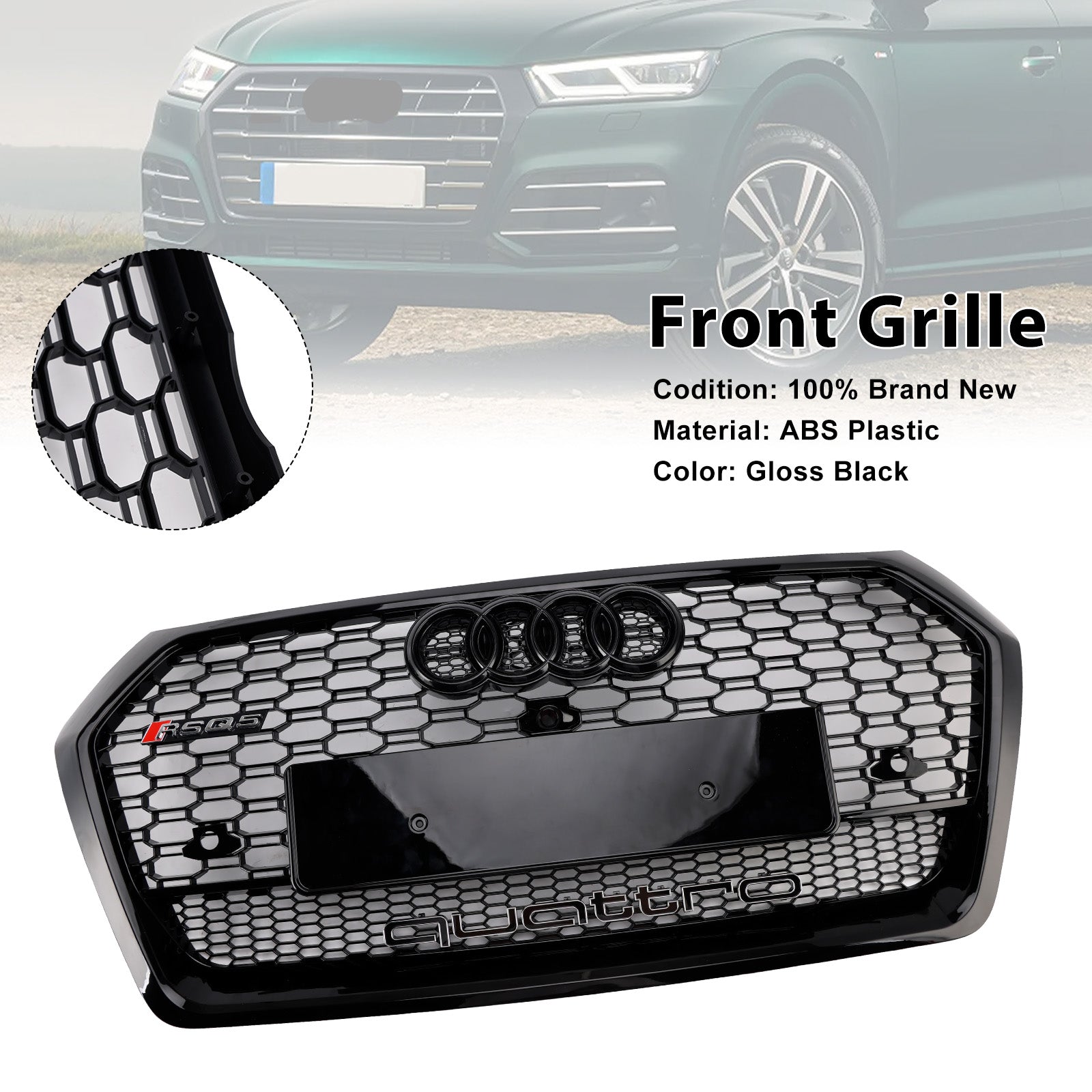 2018-2020 Audi Q5 SQ5 Front Wabengitter Grill RSQ5 Style Grill Ersatzblatt Schwarzer Kühlergrill
