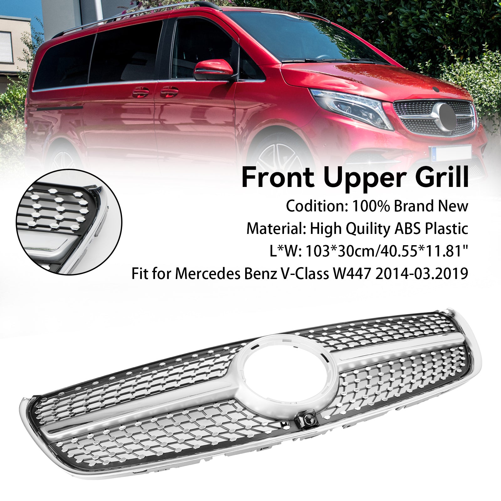 2014-2019.3 Mercedes Benz V-Class W447 V220d/250d/300d/250 Diamond Front Upper Grill Chrome Grille