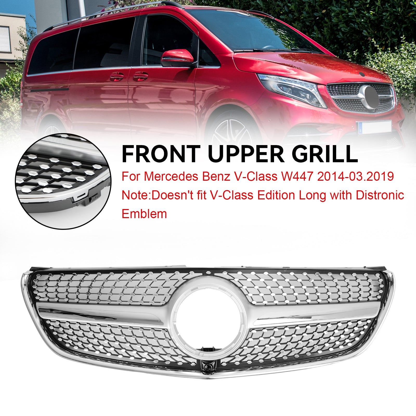 Mercedes Benz V-Class W447 2014-2019 Diamond Grill Front Bumper Chrome Grille